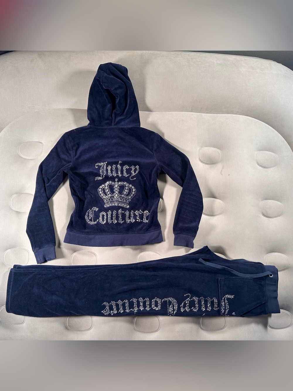 Juicy Couture Vintage Velour Track Suit Y2K Retro Navy Blue USA Made Small Rare